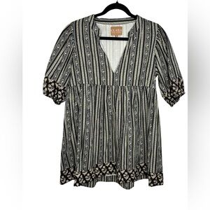 Clara The Label Boho Cotton Mini Dress Size Medium Floral Stripes Lightweight